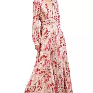 BCBGMaxAzria V Neck Pleated Waist Maxi Dress